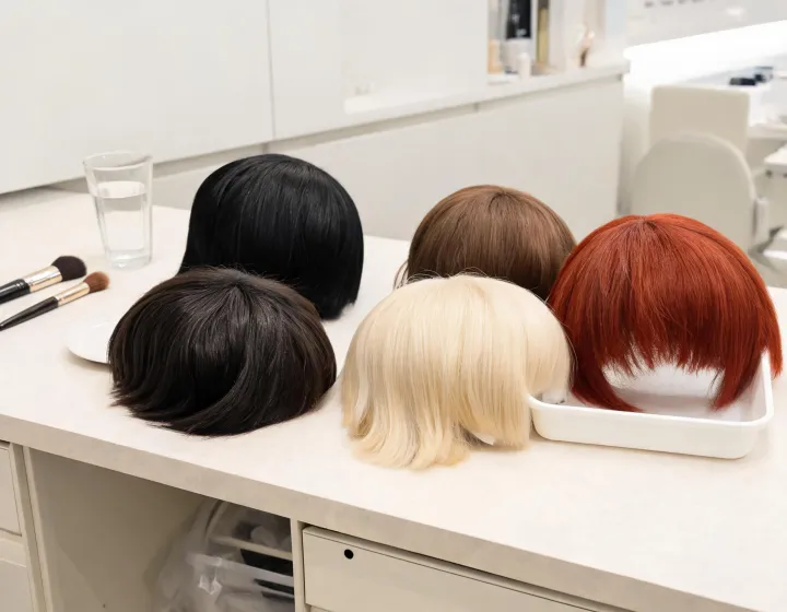 Bob Wig Sourcing on a cosmetics bench, illustration only