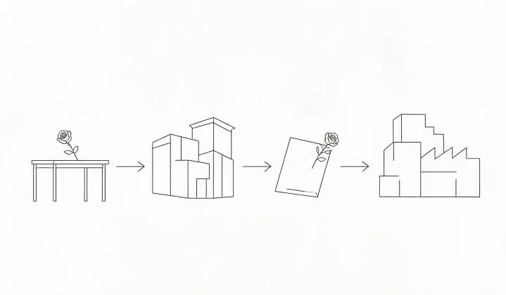 Illustration of a written bob wig sourcing route, not a street map